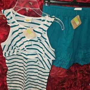 Crazy 8 NWT Striped Sleeveless Top and Teal Eyelet Skirt Set Size 7/8